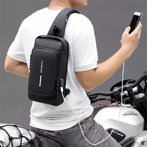 Multifunction Patent Leather Chest Bag Waterproof Men Crossbody Bag Anti-Theft Travel Shoulder Bags Male Sports Fanny Pack