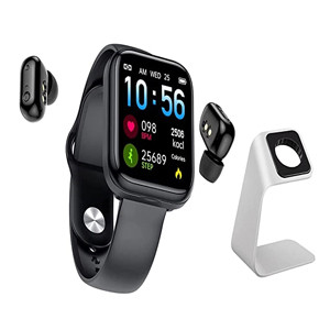 ZHAOSA X5 TWS Smart Watch Men's and Women's Wireless Earphone Bluetooth Earphone Two-in-one 1.54 inch Call Music Sports Bracelet Stand Smart Watch for Android iOS (black) (ANV)