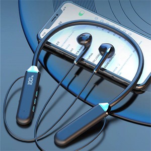 Wireless Neckband Bluetooth Headphones Outdoor Sports HIFI Earphones Waterproof Noise Cancelling Earbuds with LED Display (DS)